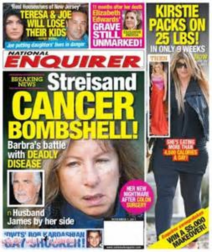 National Enquirer: Barbara Streisand Cancer Bombshell (Photo) National Enquirer: Barbara Streisand Cancer Bombshell (Photo)